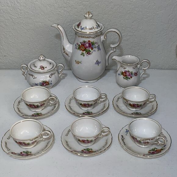 Occupied Japan Coffee Tea Set Pitcher Creamer Sugar 6 Demitasse Cups & Saucers - Picture 1 of 6